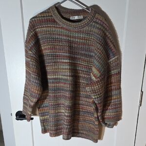 Zara Earthy Toned Striped Knit Sweater